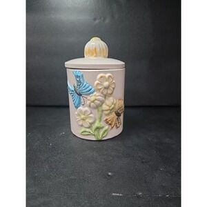 Handmade Ceramic‎ Butterfly Jar, Vintage Small Floral Canister, Butterfly Decor